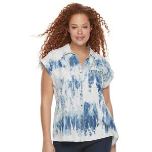Rock & Republic Tie Dye Button Front Shirt L